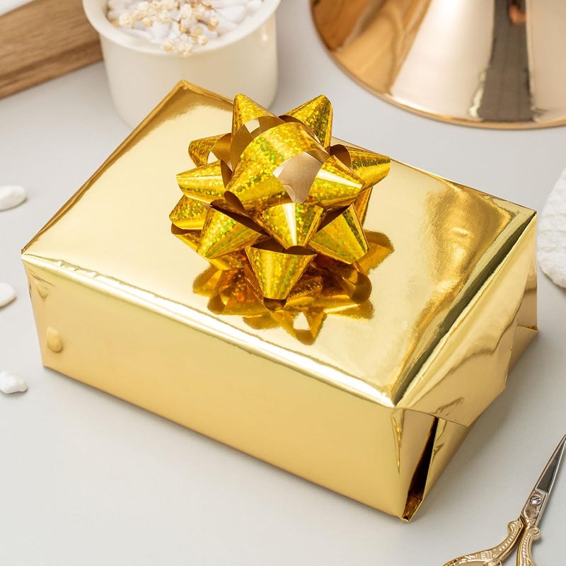 Merture Gold Wrapping Paper Roll - 17 In X 32.8 Ft(46.5 sq.ft.) Metallic Gold Solid Color Gift Wrap with Grid Cutting Lines for Christmas, Wedding, Birthday, Valentines Day, Mothers Day, Baby Shower - Image 4